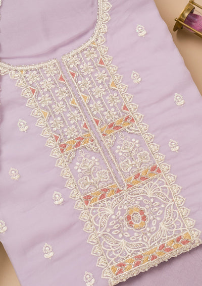 Lavender Threadwork Organza Unstitched Salwar Kameez-Koskii