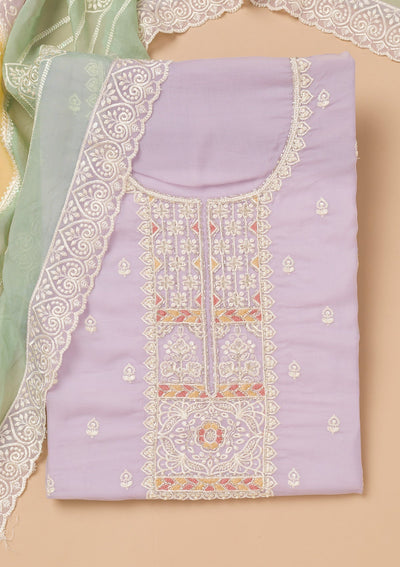 Lavender Threadwork Organza Unstitched Salwar Kameez-Koskii