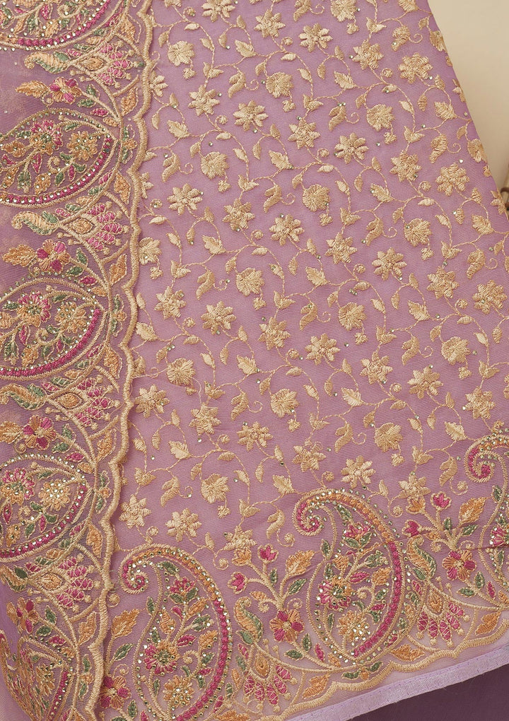Lavender Threadwork Organza Unstitched Salwar Suit-Koskii