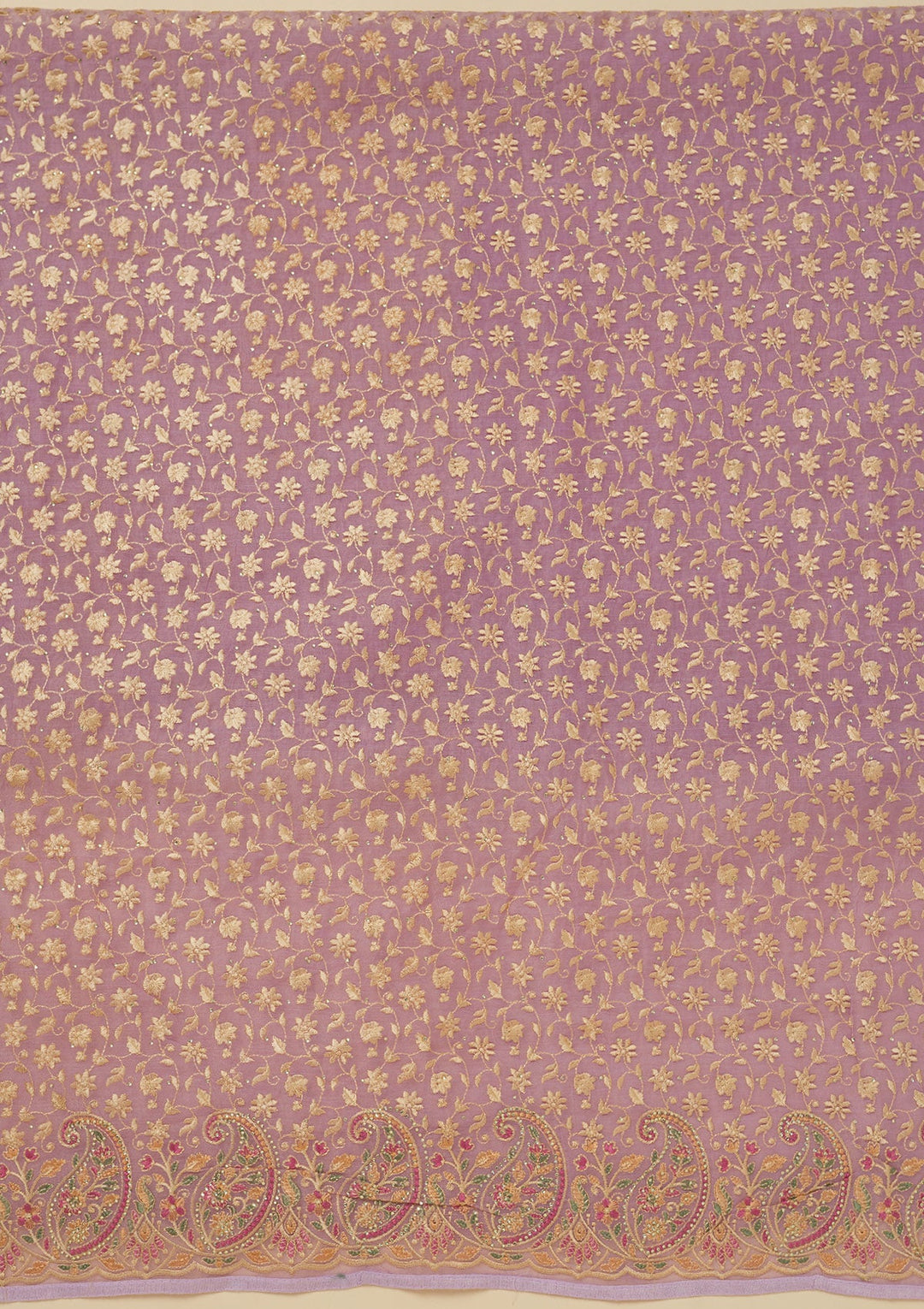 Lavender Threadwork Organza Unstitched Salwar Suit-Koskii