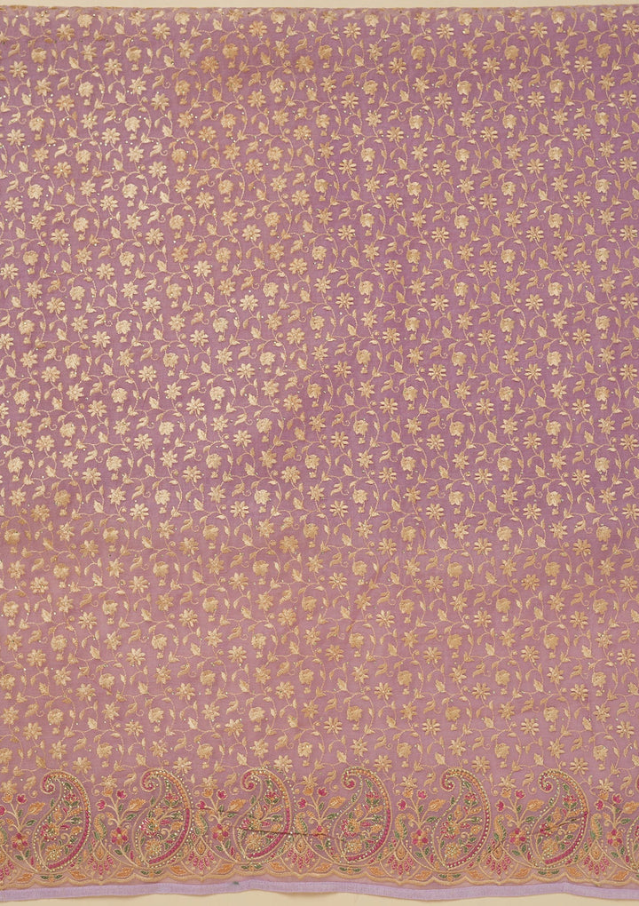 Lavender Threadwork Organza Unstitched Salwar Suit-Koskii