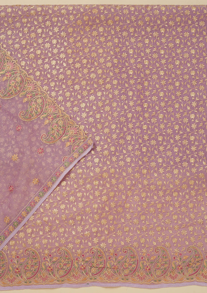 Lavender Threadwork Organza Unstitched Salwar Suit-Koskii
