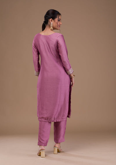 Lavender Threadwork Rawsilk Readymade Salwar Suit-Koskii