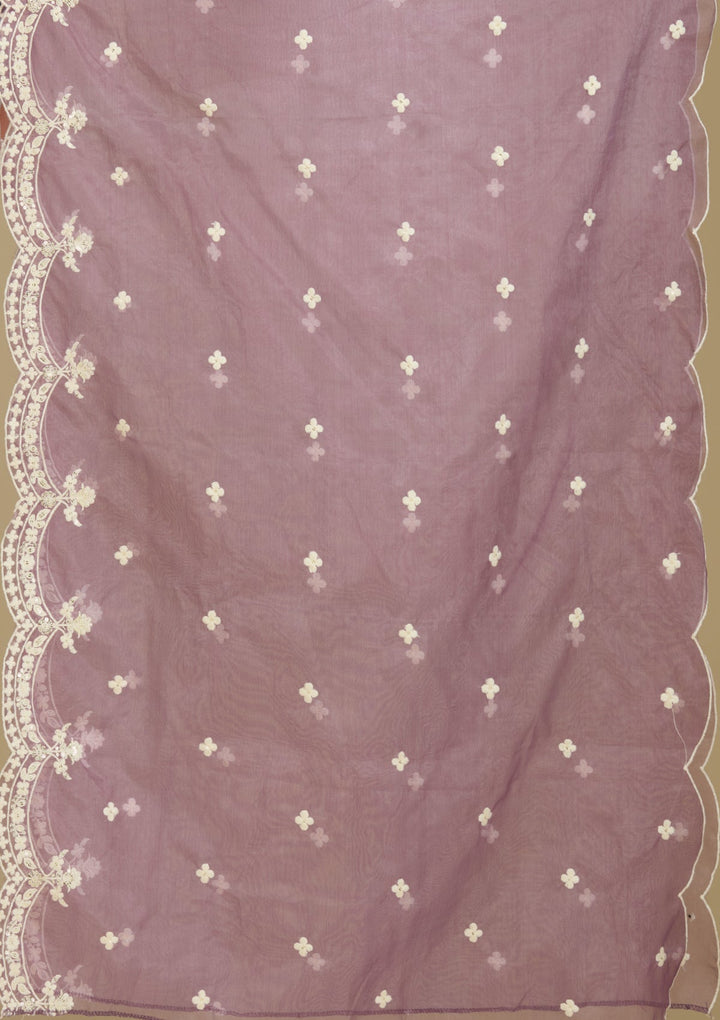 Lavender Threadwork Semi Crepe Readymade Salwar Suit-Koskii
