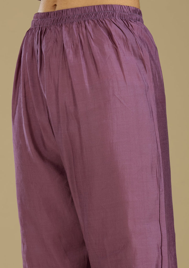 Lavender Threadwork Semi Crepe Readymade Salwar Suit-Koskii