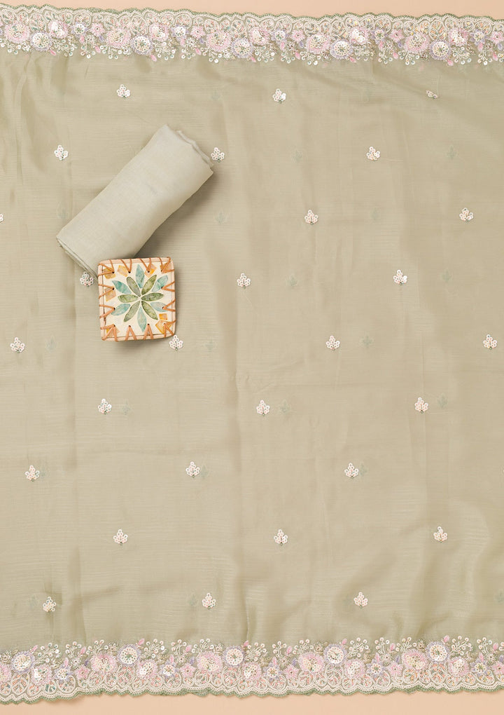 Lavender Threadwork Semi Crepe Unstitched Salwar Kameez-Koskii