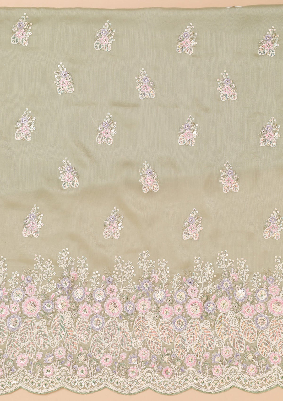 Lavender Threadwork Semi Crepe Unstitched Salwar Kameez-Koskii