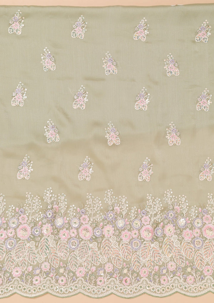 Lavender Threadwork Semi Crepe Unstitched Salwar Kameez-Koskii