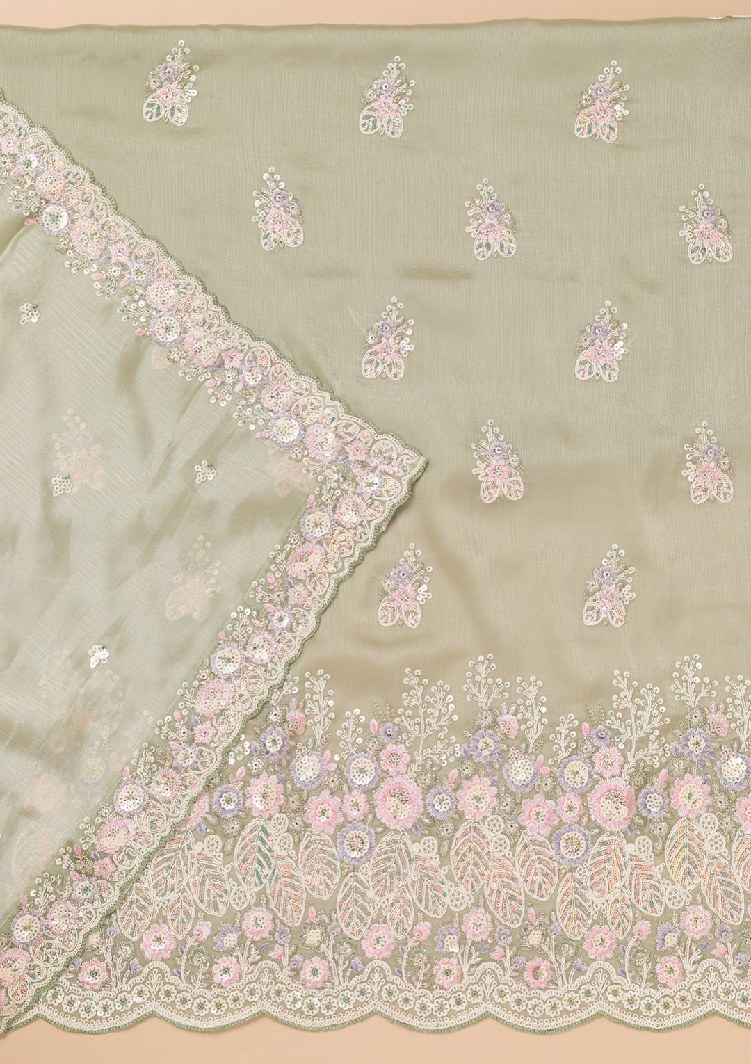 Lavender Threadwork Semi Crepe Unstitched Salwar Kameez-Koskii