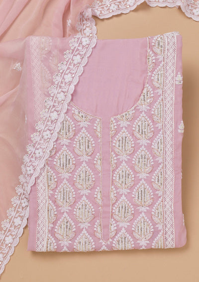 Lavender Threadwork Semi Crepe Unstitched Salwar Suit-Koskii