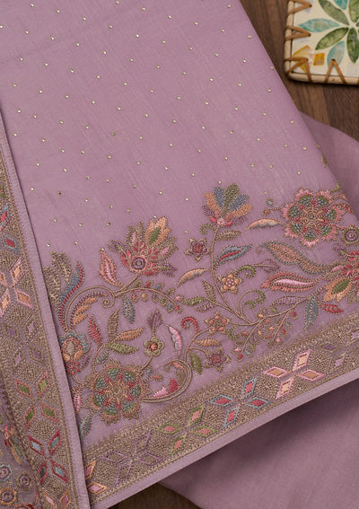 Lavender Threadwork Semi Crepe Unstitched Salwar Suit-Koskii