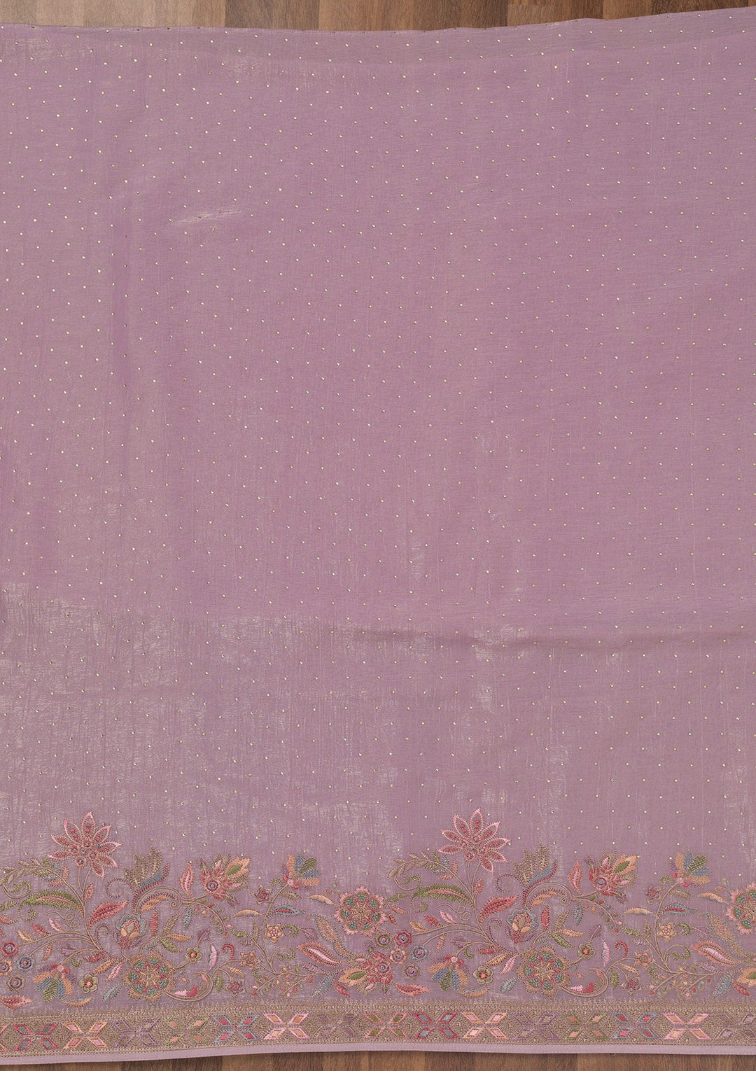 Lavender Threadwork Semi Crepe Unstitched Salwar Suit-Koskii