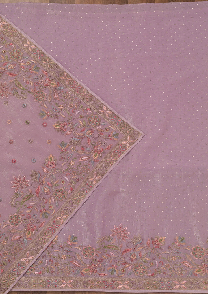 Lavender Threadwork Semi Crepe Unstitched Salwar Suit-Koskii