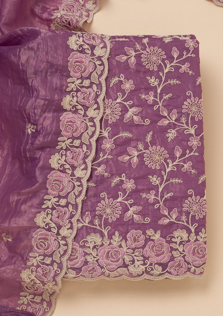 Lavender Threadwork Semi Crepe Unstitched Salwar Suit