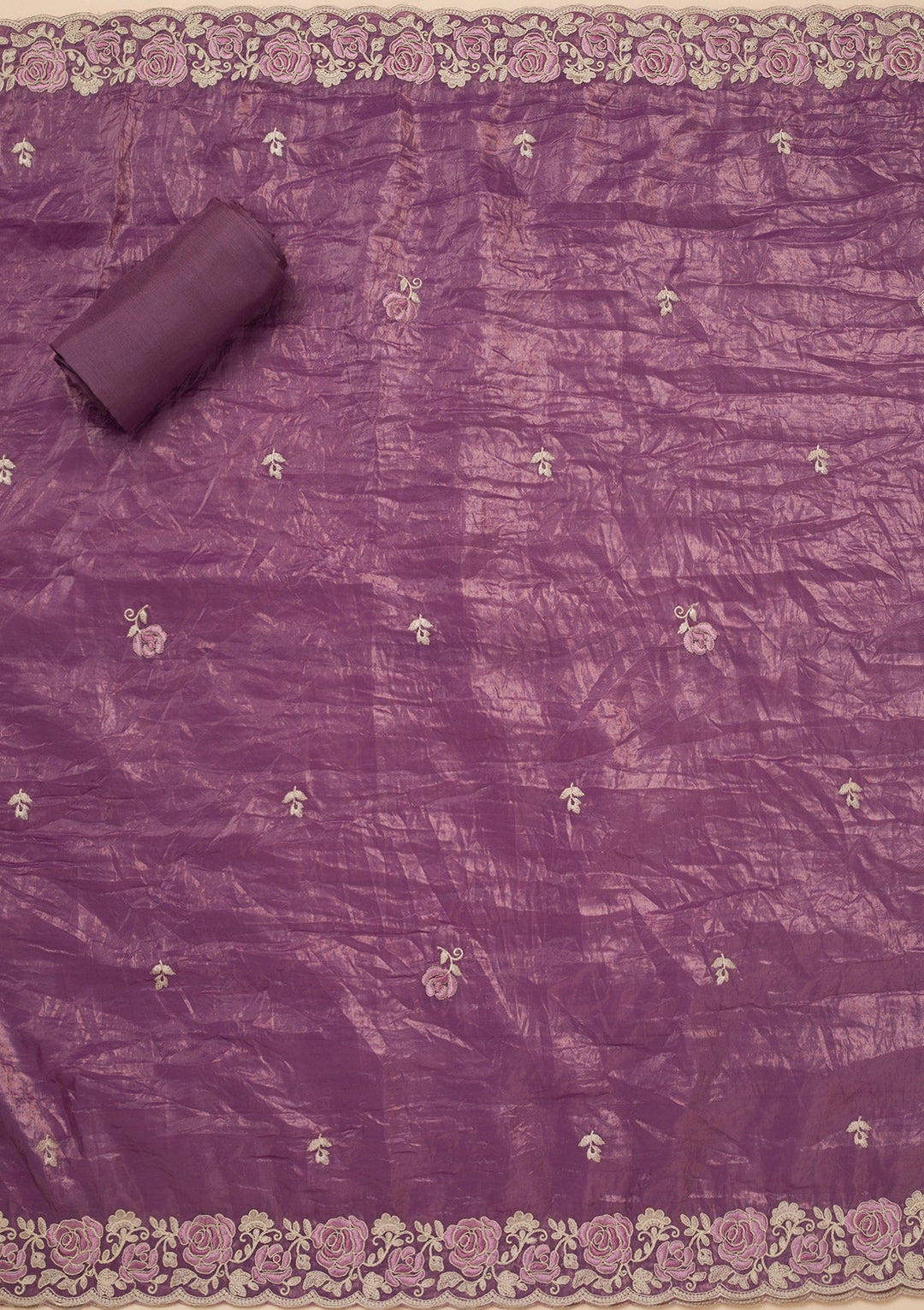 Lavender Threadwork Semi Crepe Unstitched Salwar Suit