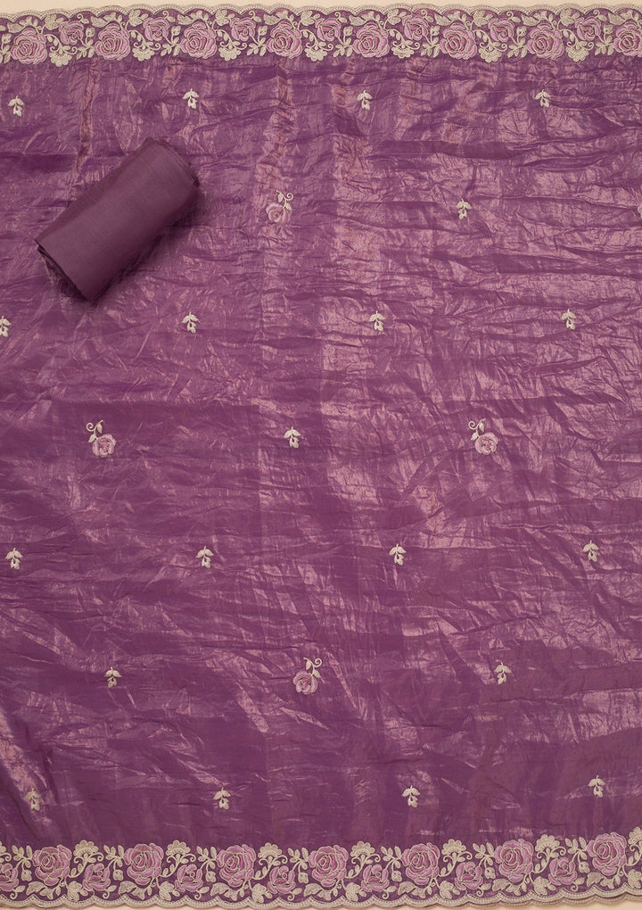 Lavender Threadwork Semi Crepe Unstitched Salwar Suit