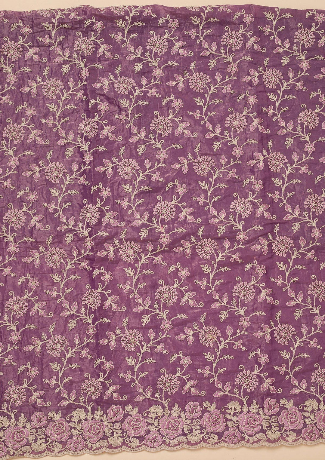 Lavender Threadwork Semi Crepe Unstitched Salwar Suit