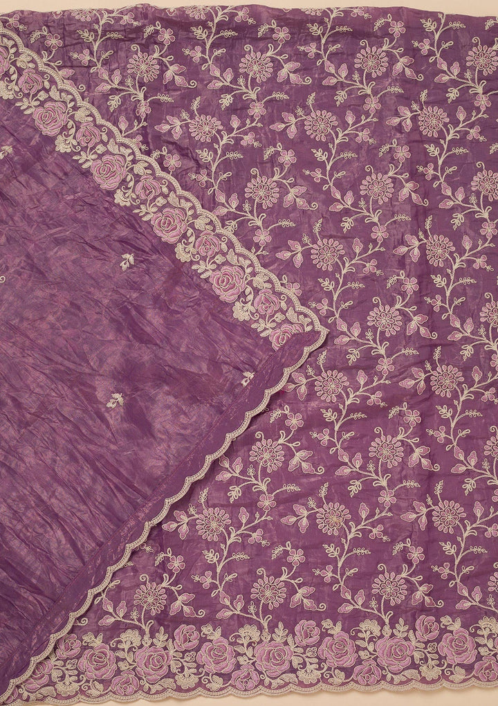 Lavender Threadwork Semi Crepe Unstitched Salwar Suit
