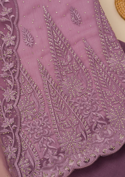 Lavender Threadwork Tissue Unstitched Salwar Suit-Koskii