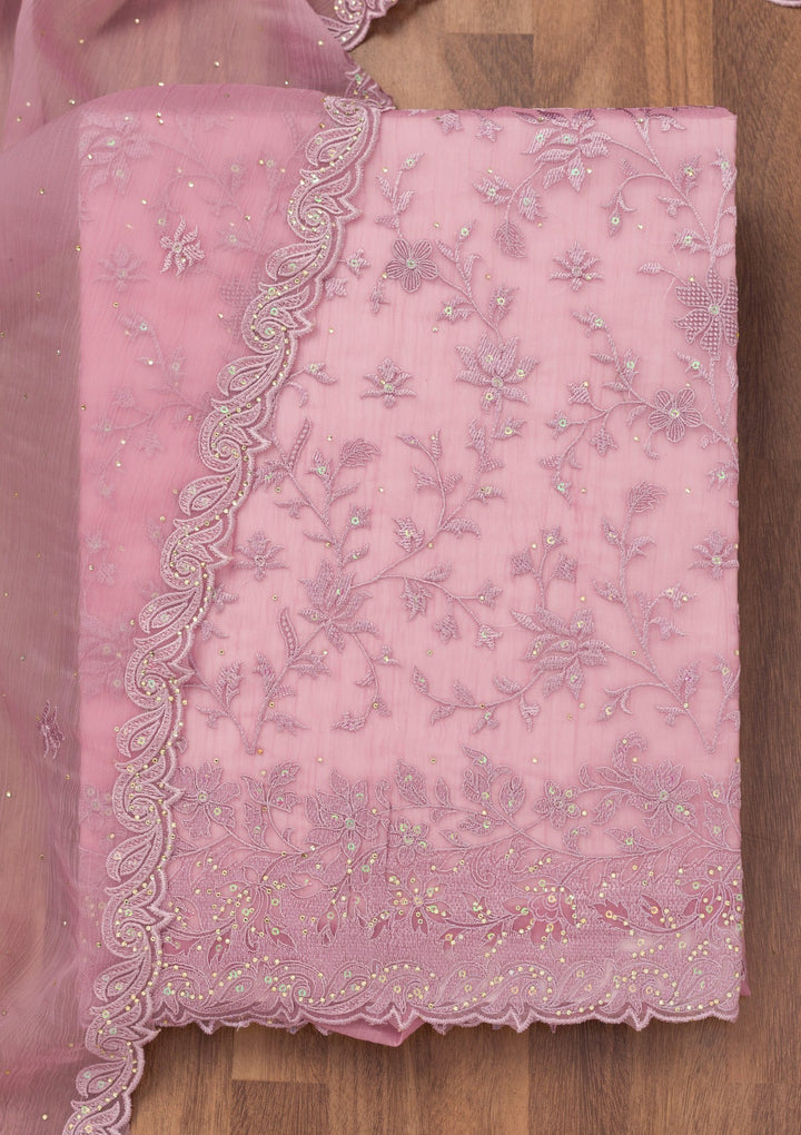 Lavender Threadwork Tissue Unstitched Salwar Suit-Koskii