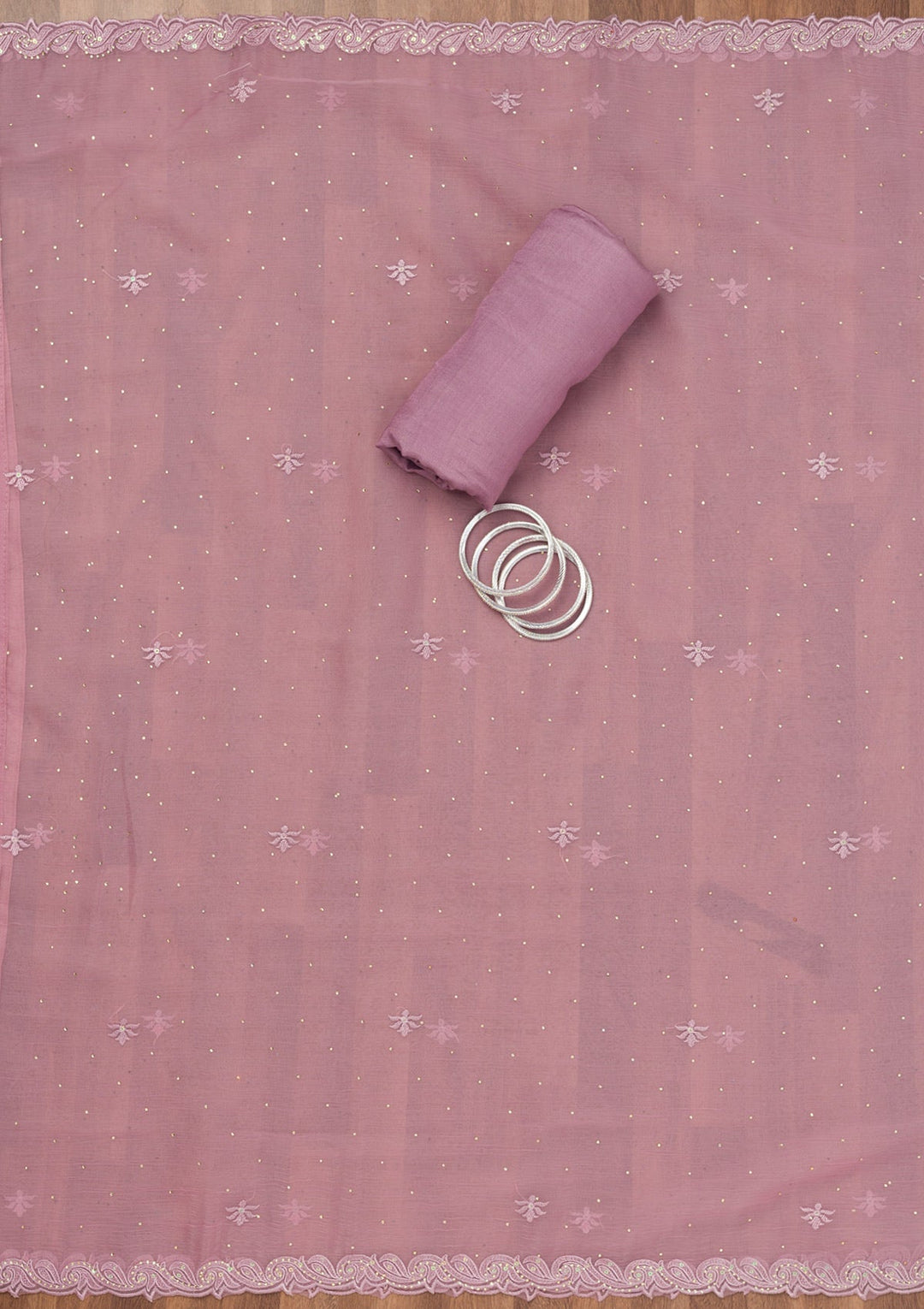 Lavender Threadwork Tissue Unstitched Salwar Suit-Koskii