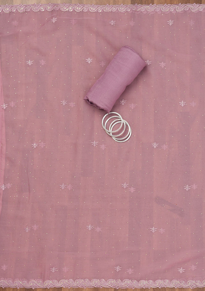 Lavender Threadwork Tissue Unstitched Salwar Suit-Koskii