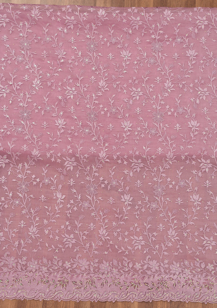 Lavender Threadwork Tissue Unstitched Salwar Suit-Koskii