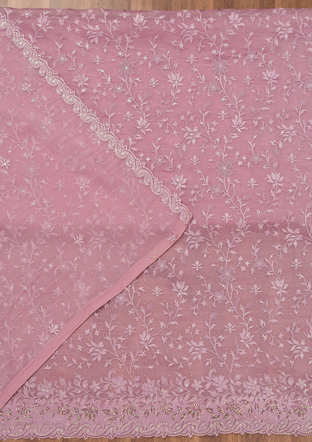 Lavender Threadwork Tissue Unstitched Salwar Suit-Koskii