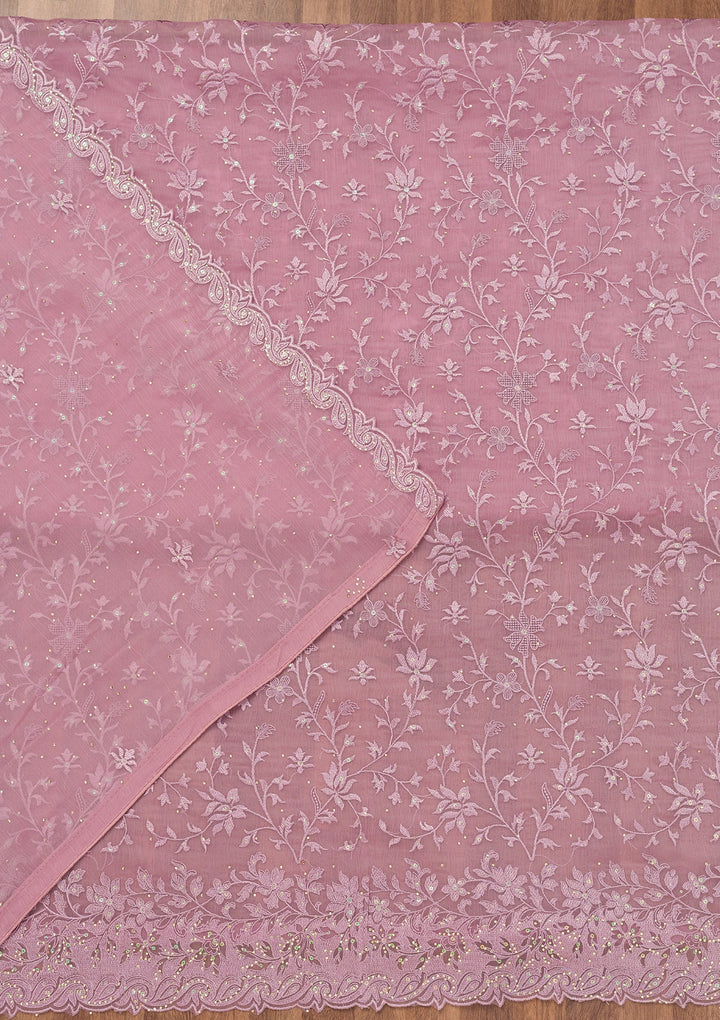 Lavender Threadwork Tissue Unstitched Salwar Suit-Koskii