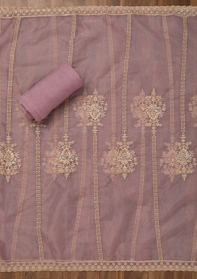 Lavender Threadwork Tissue Unstitched Salwar Suit-Koskii