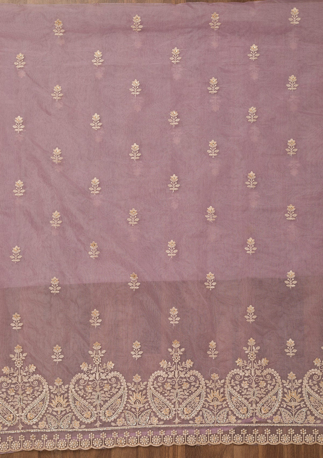 Lavender Threadwork Tissue Unstitched Salwar Suit-Koskii