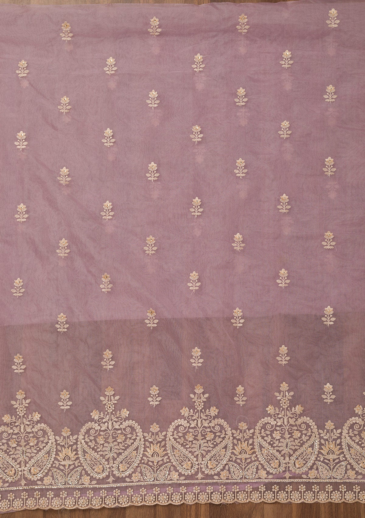 Lavender Threadwork Tissue Unstitched Salwar Suit-Koskii