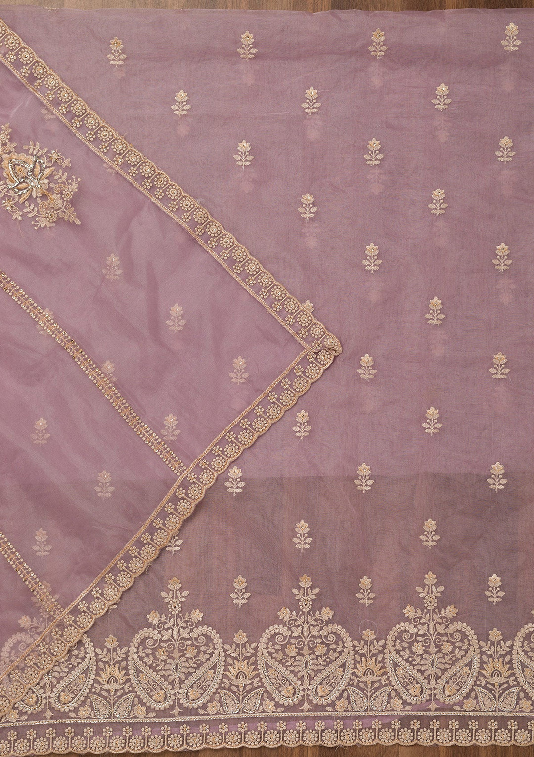 Lavender Threadwork Tissue Unstitched Salwar Suit-Koskii