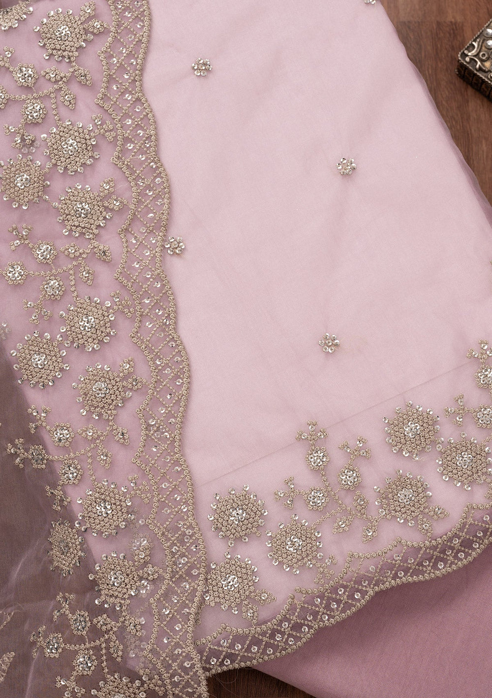 Lavender Threadwork Tissue Unstitched Salwar Suit-Koskii