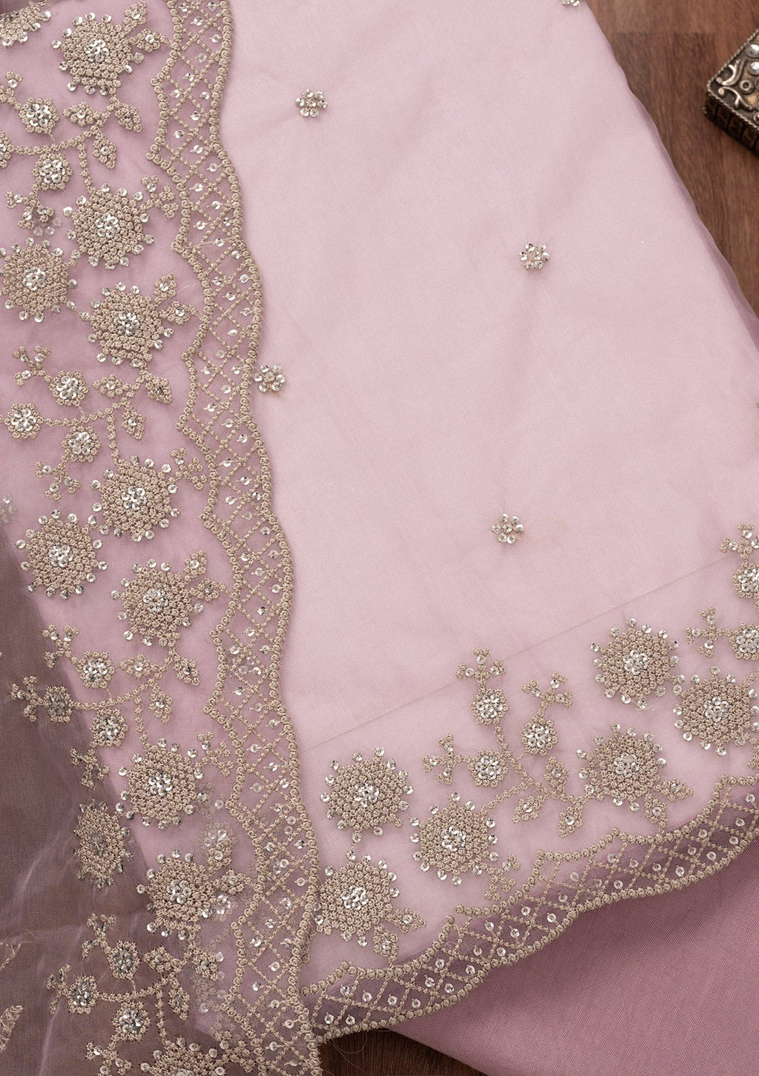 Lavender Threadwork Tissue Unstitched Salwar Suit-Koskii