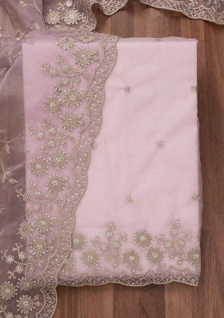 Lavender Threadwork Tissue Unstitched Salwar Suit-Koskii