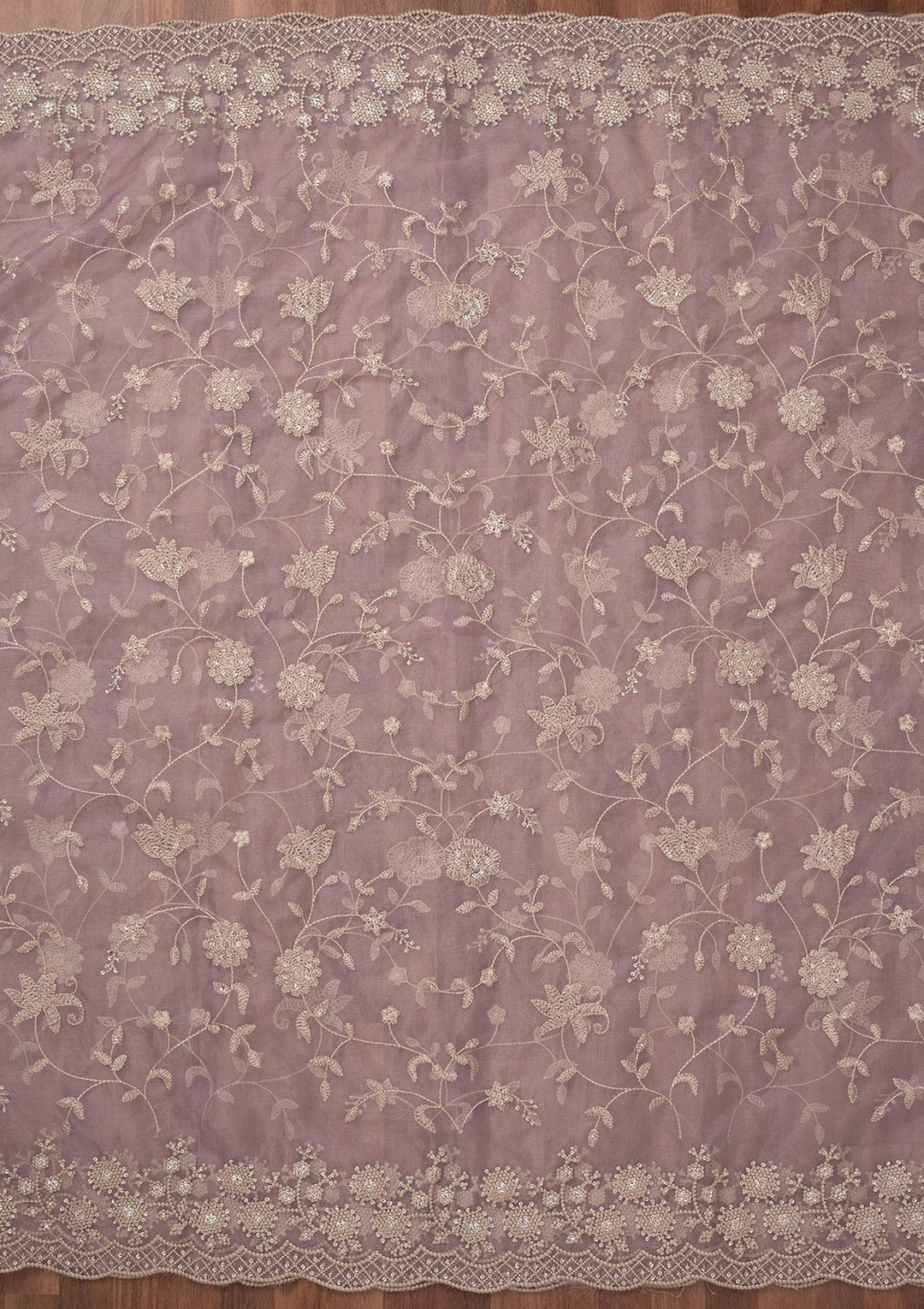 Lavender Threadwork Tissue Unstitched Salwar Suit-Koskii