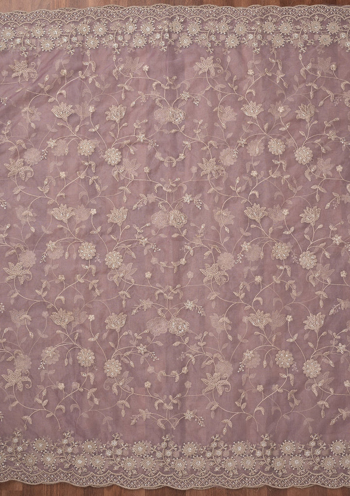 Lavender Threadwork Tissue Unstitched Salwar Suit-Koskii