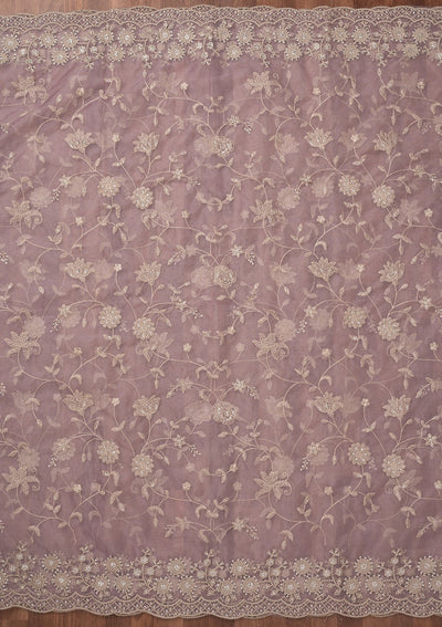 Lavender Threadwork Tissue Unstitched Salwar Suit-Koskii