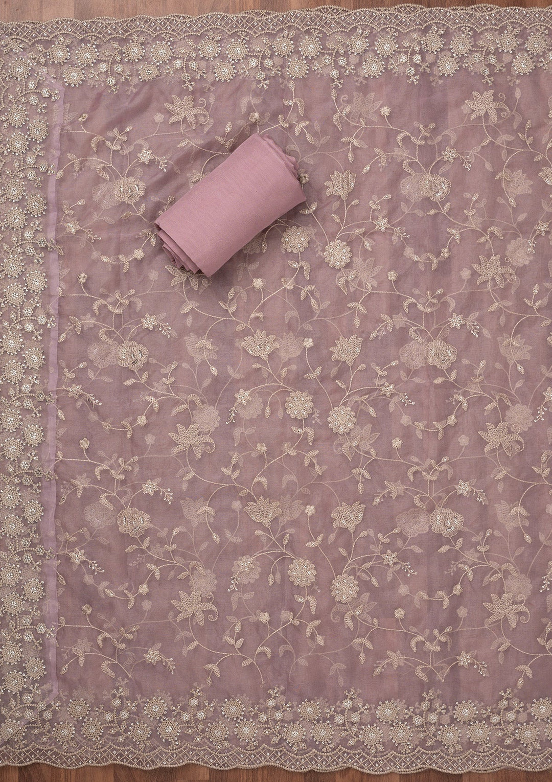 Lavender Threadwork Tissue Unstitched Salwar Suit-Koskii