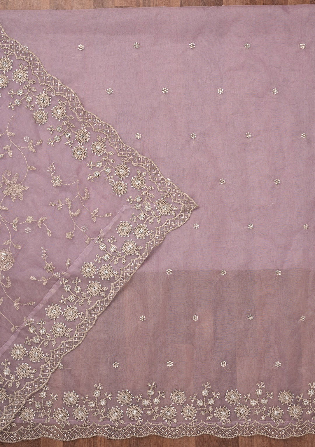 Lavender Threadwork Tissue Unstitched Salwar Suit-Koskii