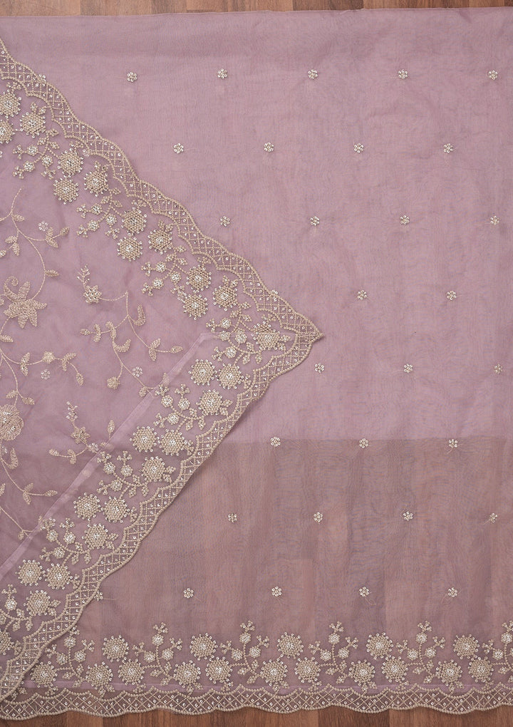 Lavender Threadwork Tissue Unstitched Salwar Suit-Koskii