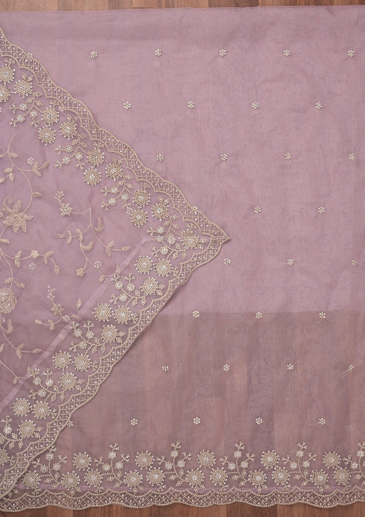 Lavender Threadwork Tissue Unstitched Salwar Suit-Koskii