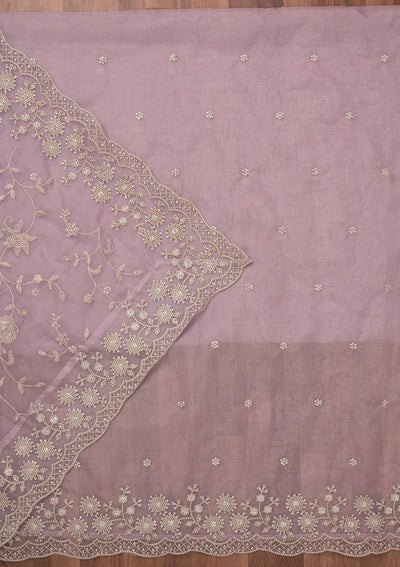 Lavender Threadwork Tissue Unstitched Salwar Suit-Koskii