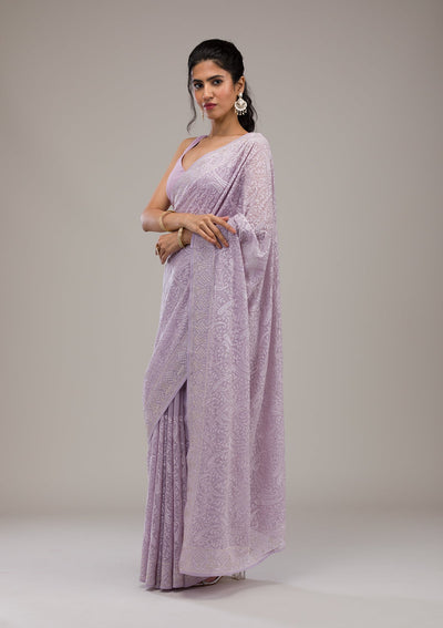 Lavender Threadwork Tissue Saree-Koskii