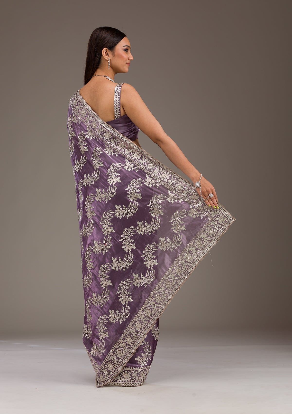 Lavender Threadwork Tissue Saree-Koskii