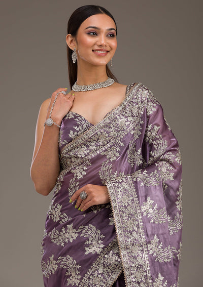 Lavender Threadwork Tissue Saree-Koskii