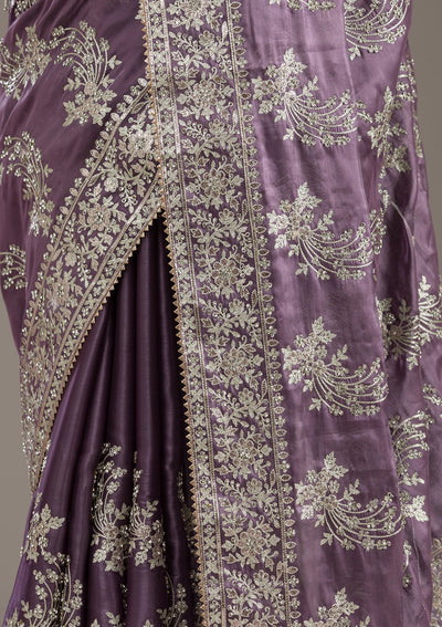 Lavender Threadwork Tissue Saree-Koskii