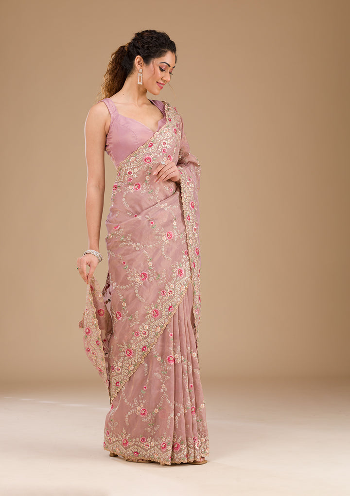 Lavender Threadwork Tissue Saree