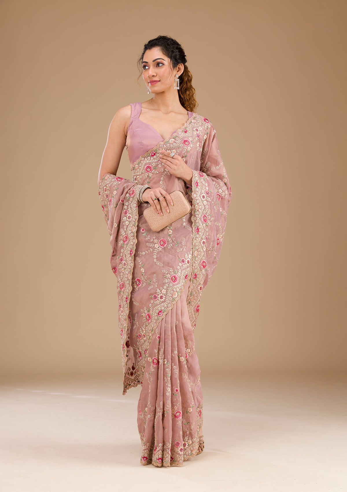 Lavender Threadwork Tissue Saree